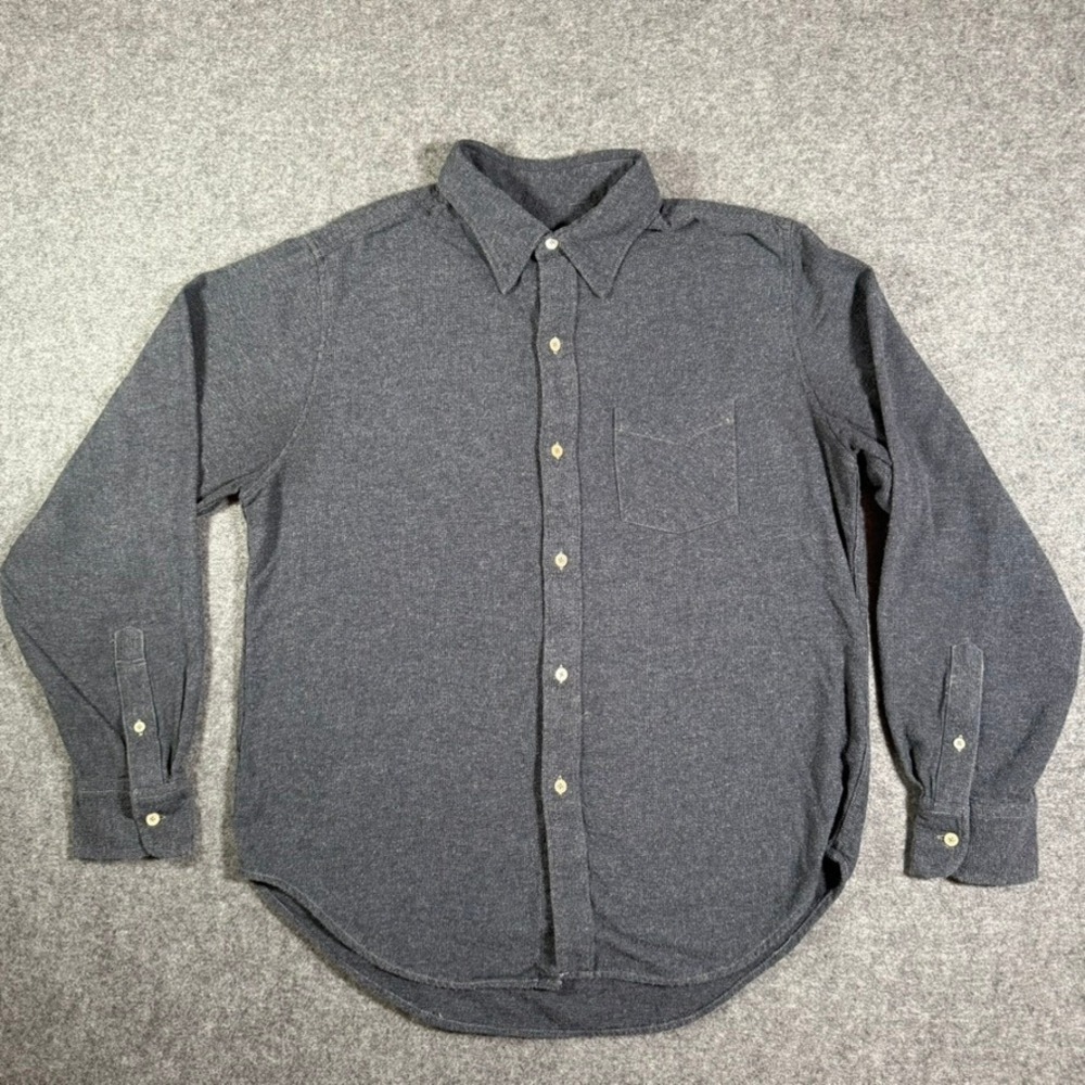 Buck Mason Men Heather Blue Marl Cotton Flannel Brushed Button Down Shirt Large